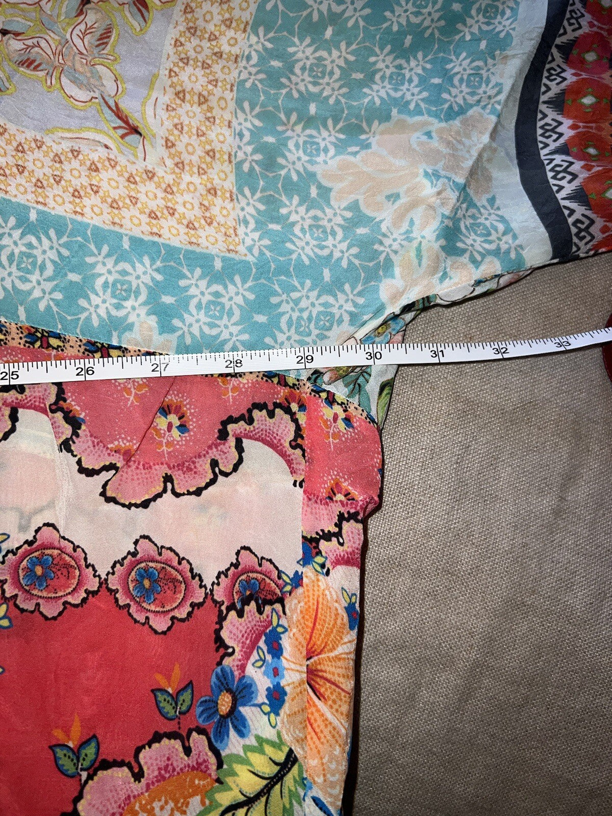 Johnny Was XL Silky Kimono Lightweight Cool Jacket Wrap Embroidered Pockets BOHO Johnny Was