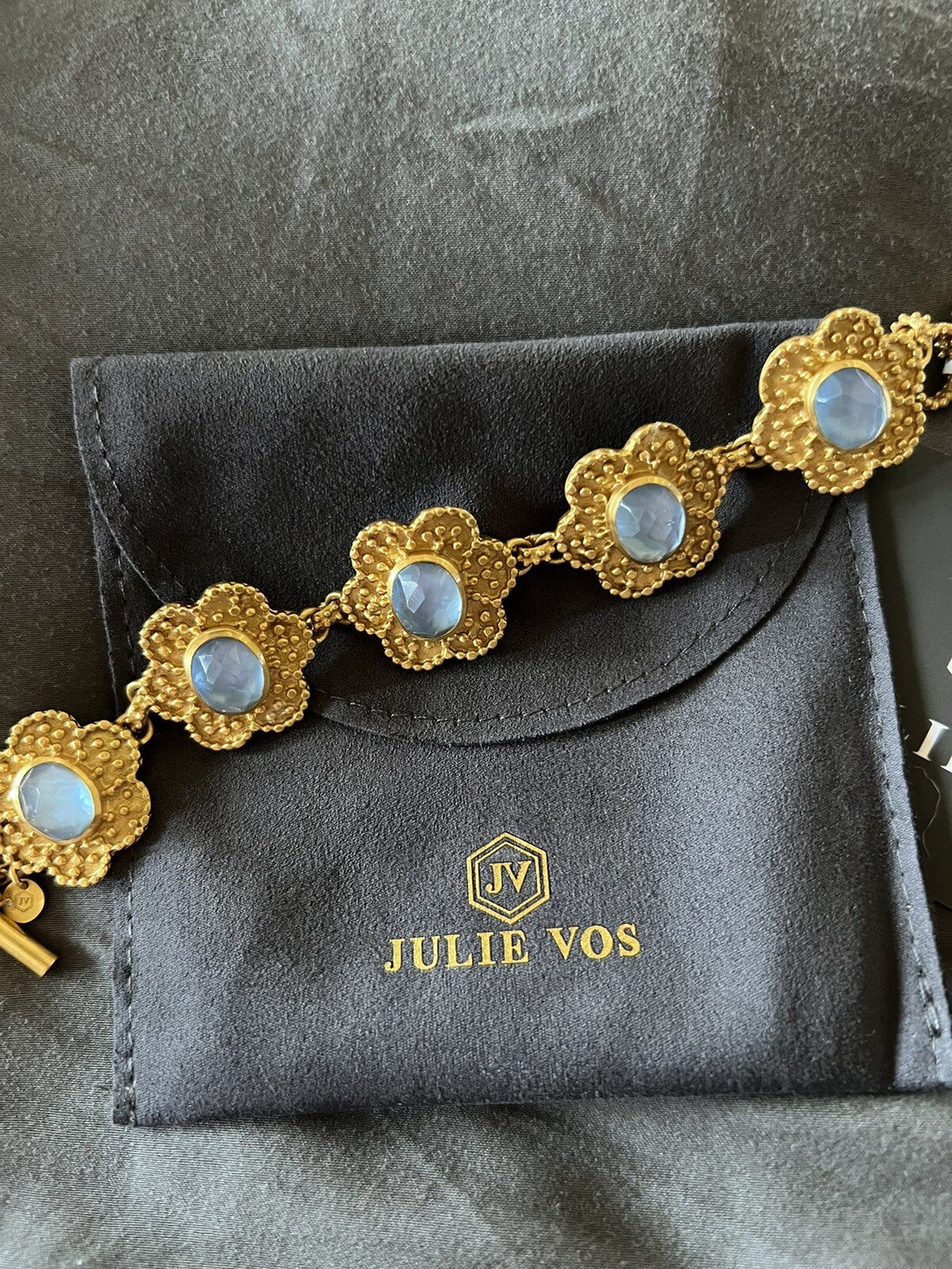 Julie Vos Chalcedony Blue Iridescent Colette Flower Link Toggle Bracelet Julie Vos