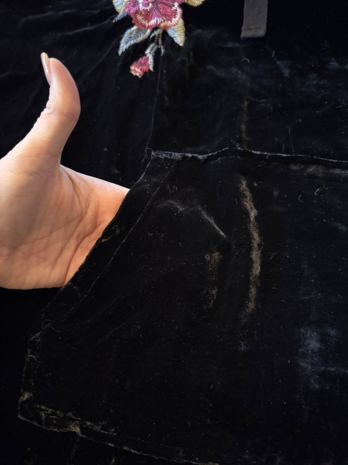 Johnny Was 1X Plus Black Velvet & Fur Hoodie Pullover Top Tunic Embroidered Johnny Was