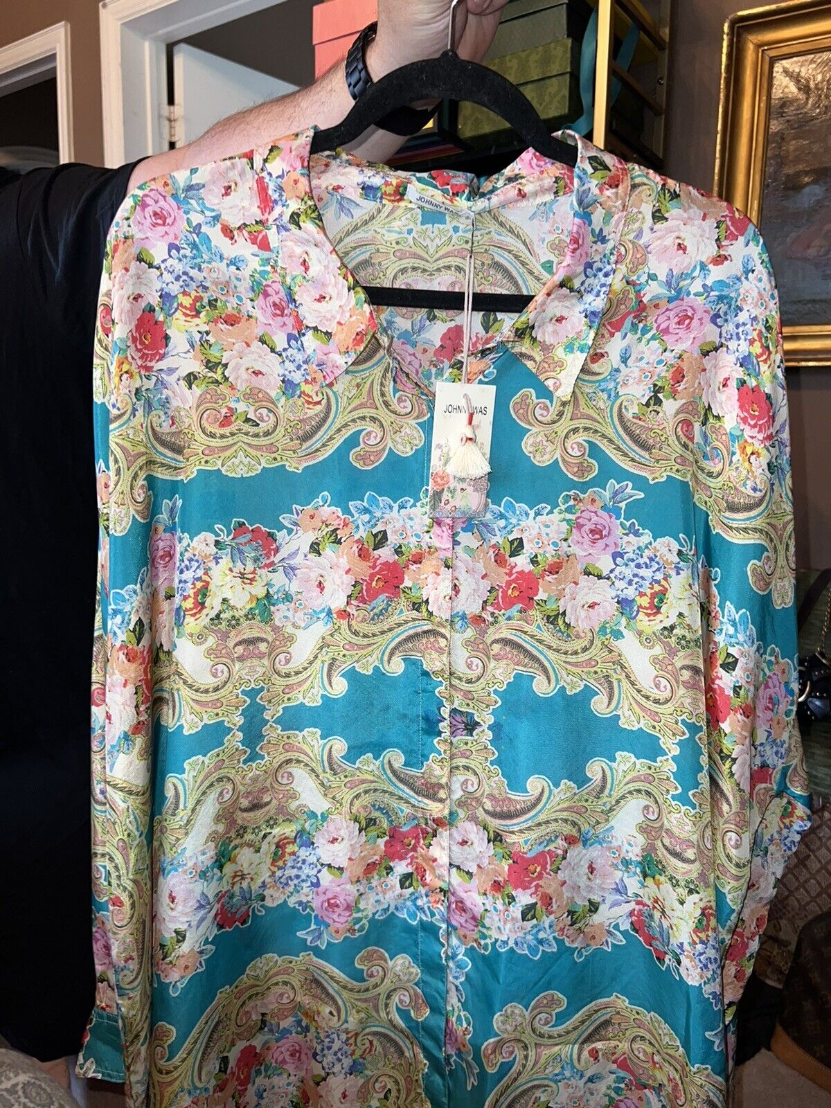 Johnny Was 100% Silk Button Up Blouse Top Tunic Sz 1X XL