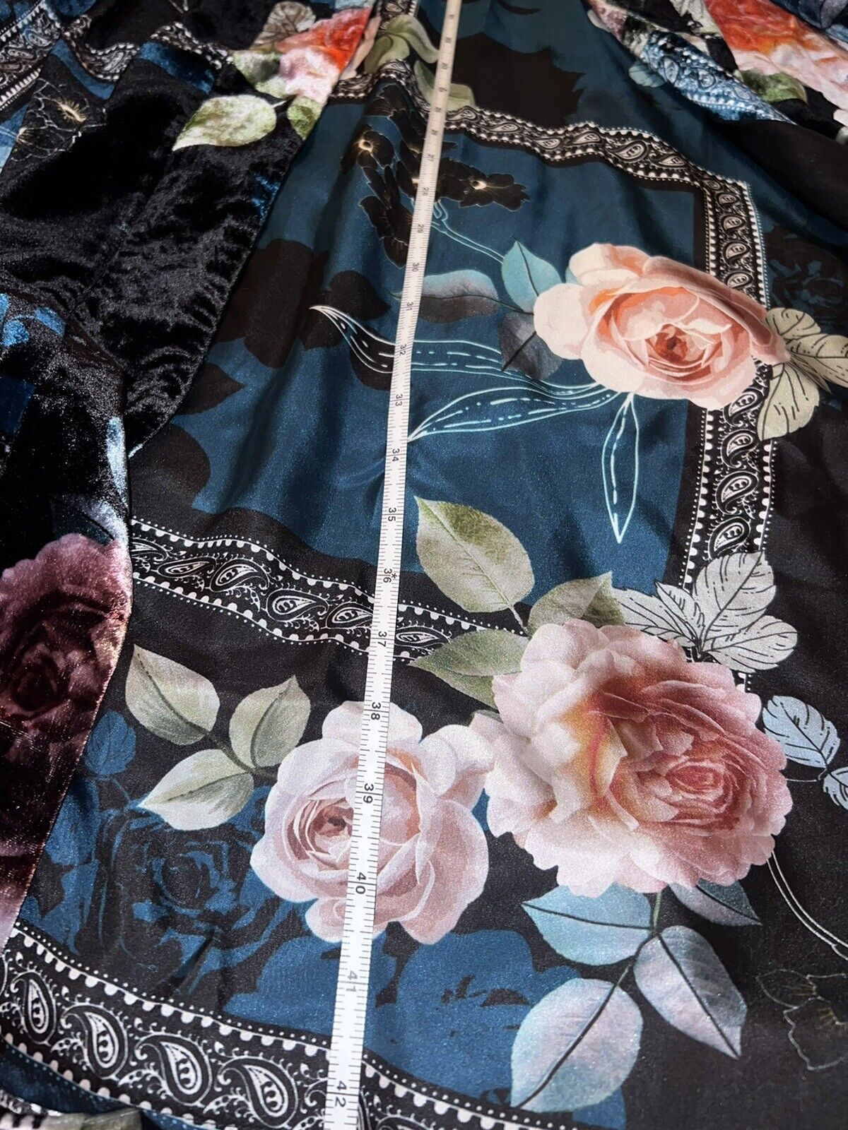 Johnny Was Velvet & Silk Lined Kimono Wrap Sz L Large Jewel Tone Floral