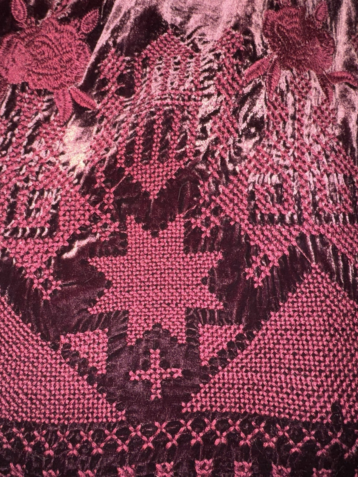 Johnny Was L Wine Red Velvet Kimono Wrap Embroidery Cardigan Lightweight Jacket Johnny Was