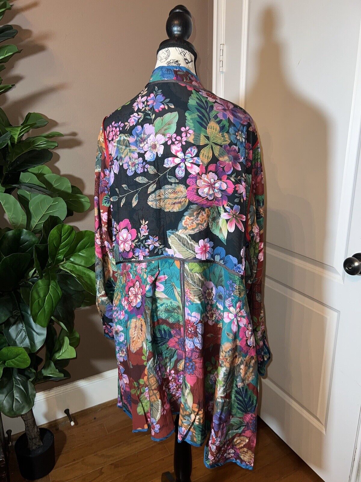 Johnny Was Duster Kimono REVERSIBLE XL 1X   Teal Blue & Wine Red Florals