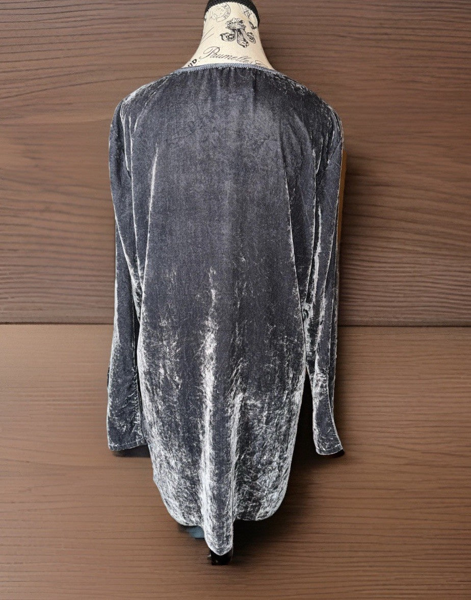 Johnny Was L Steel Grey Velvet Mini Dress Or Tunic Top BOHO Tonal Embroidery Johnny Was