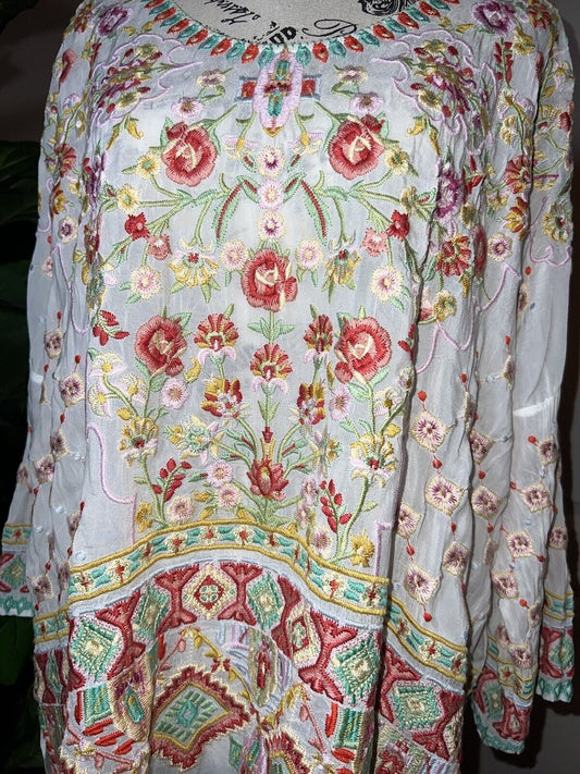 Johnny Was Heavily Embroidered Tunic Sz XXL (2X 2XL) SPRING EASTER