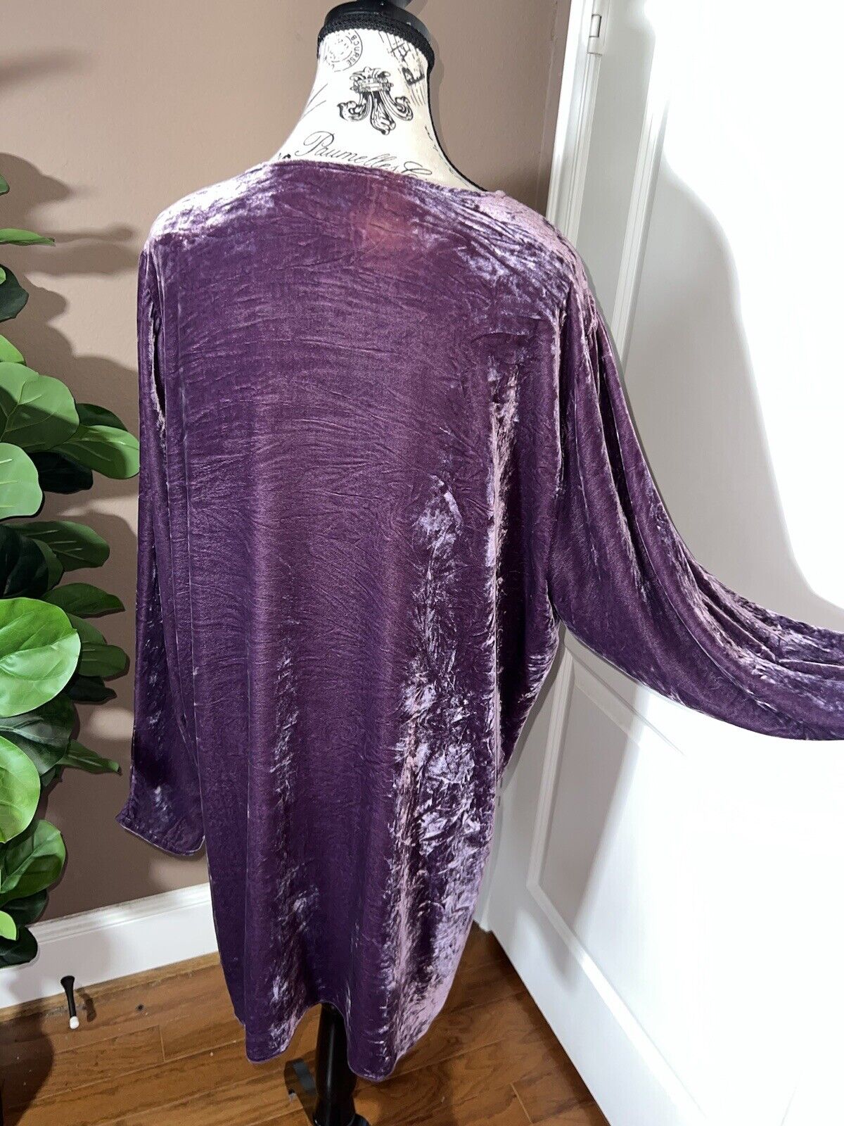 Johnny Was 2X 2XL Purple Lavender Velvet Tunic Top Mini Dress Embroidered