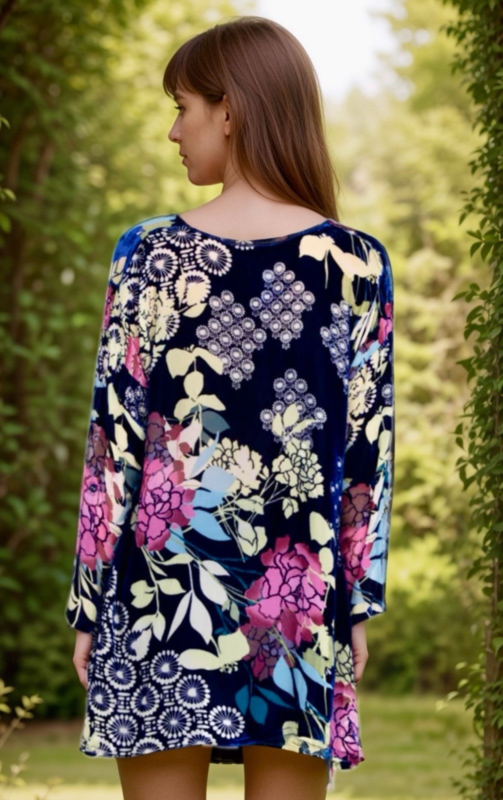 Johnny Was 2X Plus Blue Burnout Velvet Button Up Blouse Shirt Tunic Top Johnny Was