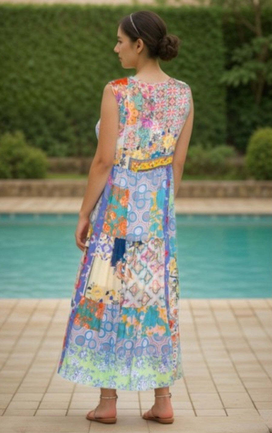 Johnny Was 1XL 1X Maxi Dress Sleeveless Patchwork Floral Pattern Tassel BOHO Johnny Was