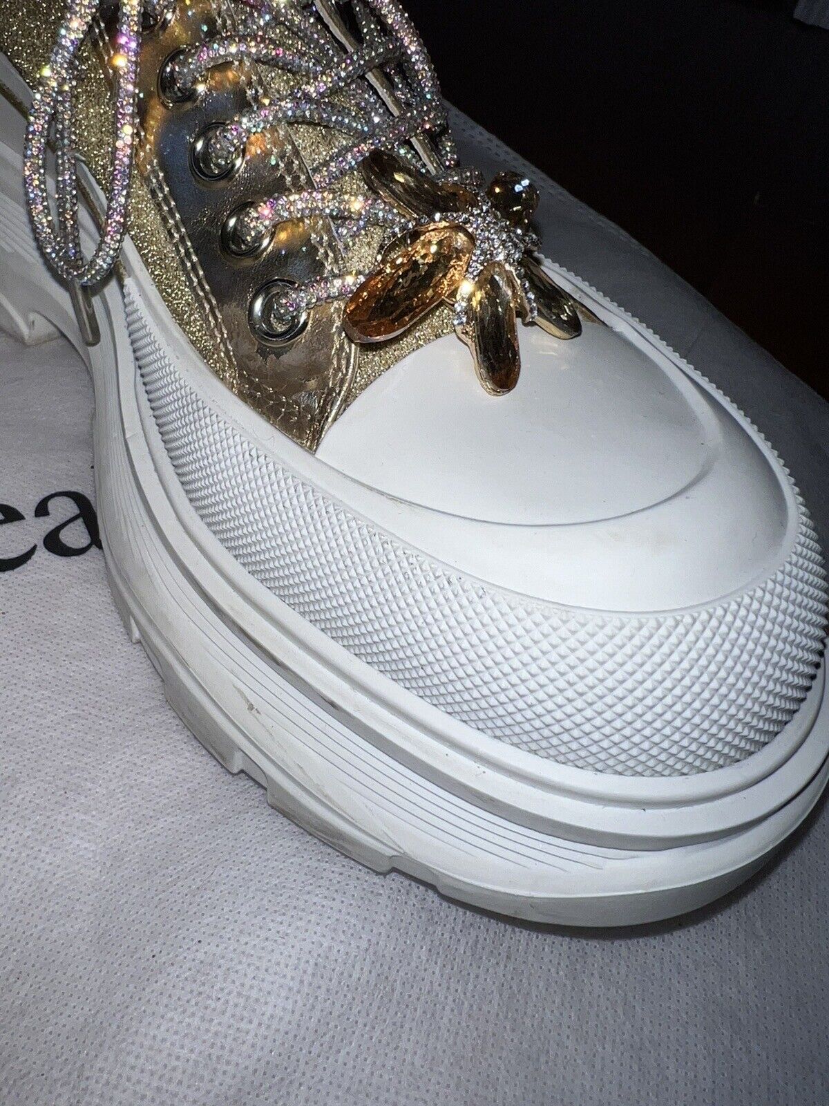 Alexander McQueen Tread Slick Gold Glitter Sneakers Retail $1180 Sz 42 US 10