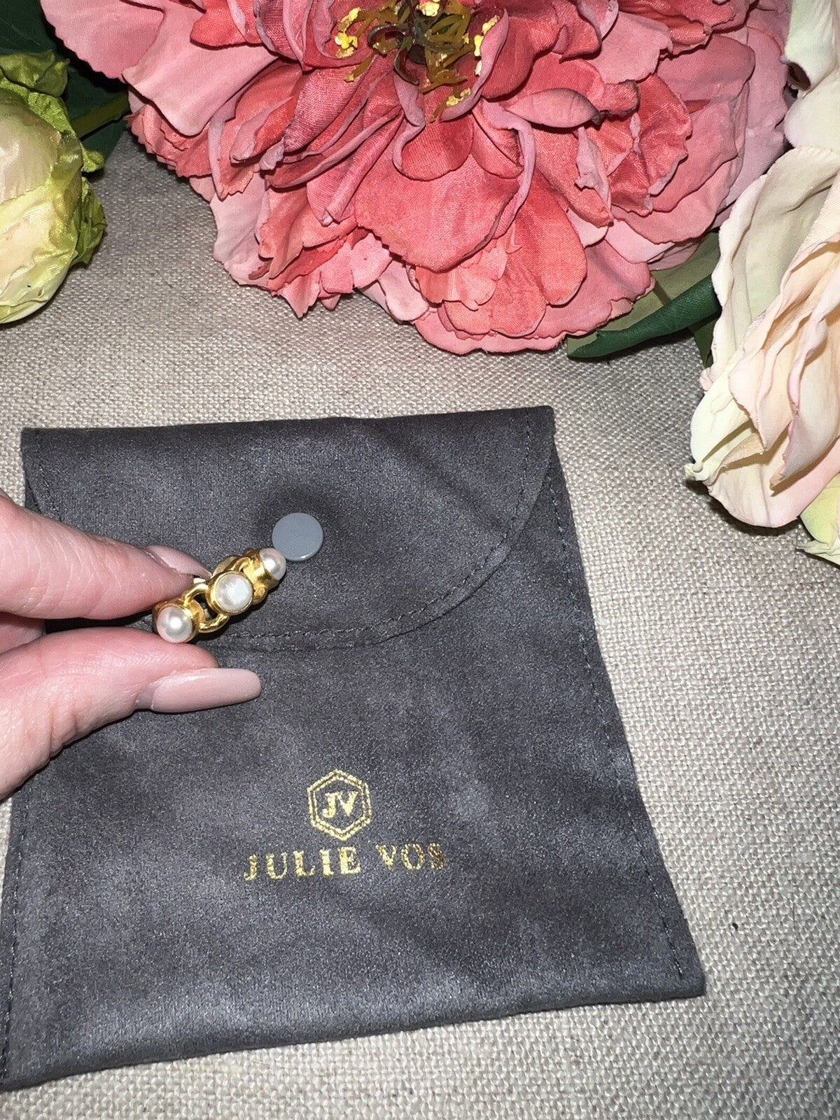 Julie Vos 3 Pearl Ring 24k Gold Plate Sz 7 Beautiful Julie Vos