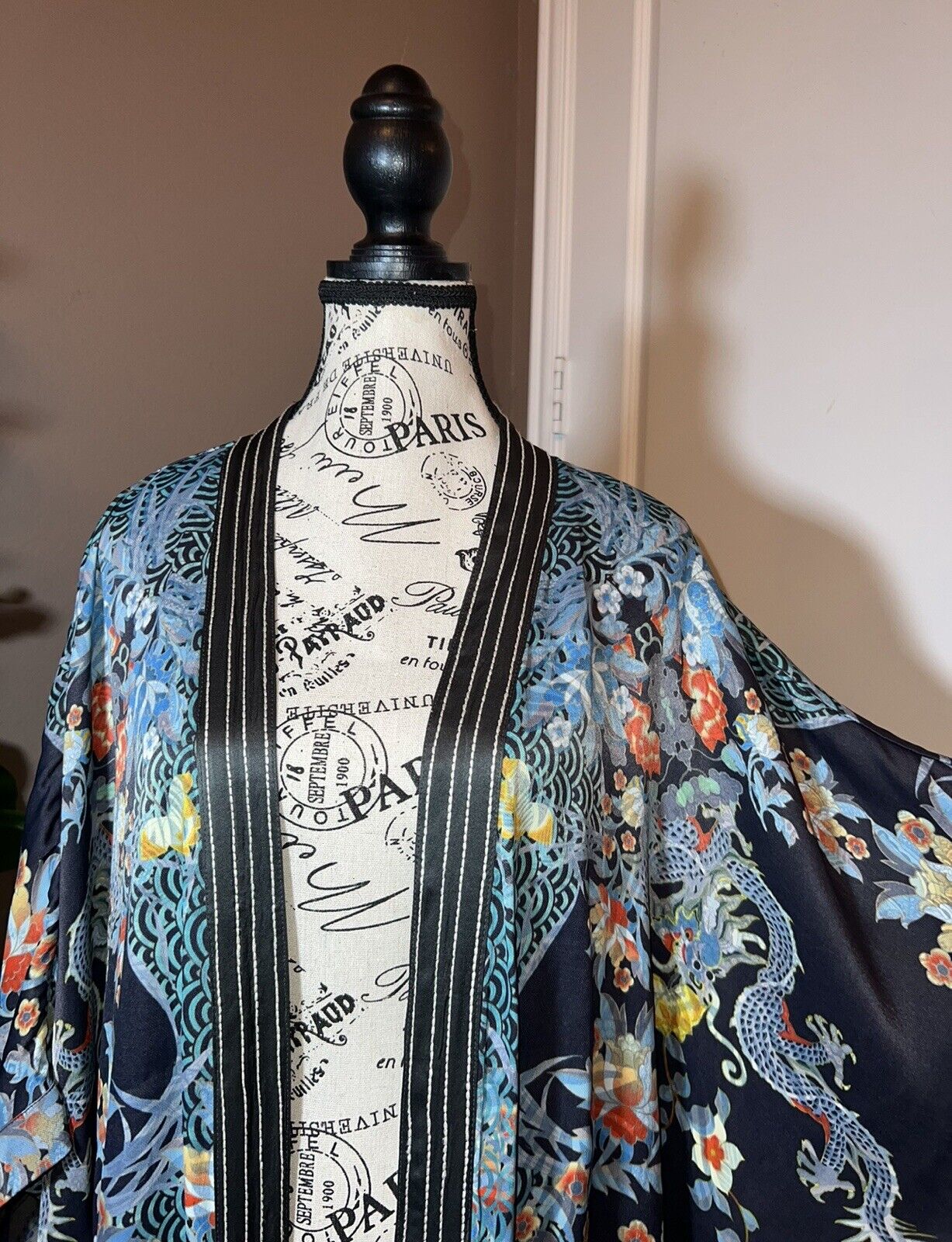 Johnny Was XXL Kimono Duster REVERSIBLE Wrap Cardigan Jacket Dragon Blues