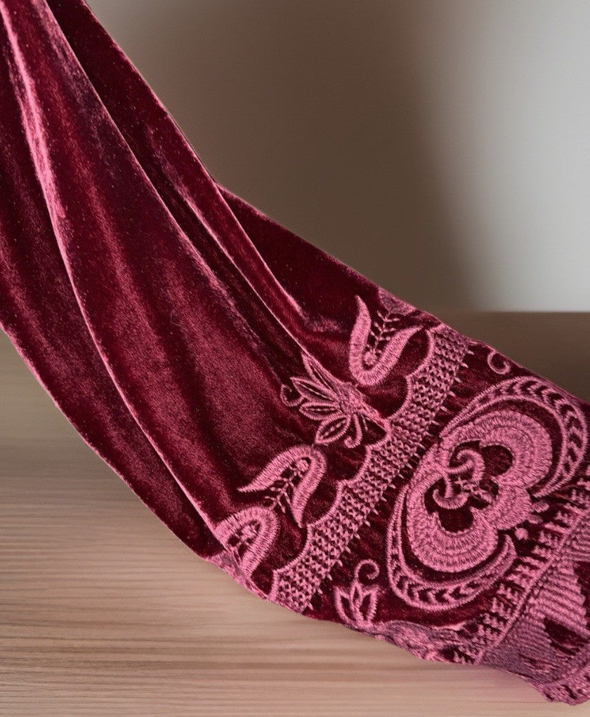 Johnny Was XL Burgundy Wine Velvet Kimono Cardigan Embroidered Top Wrap Duster Johnny Was