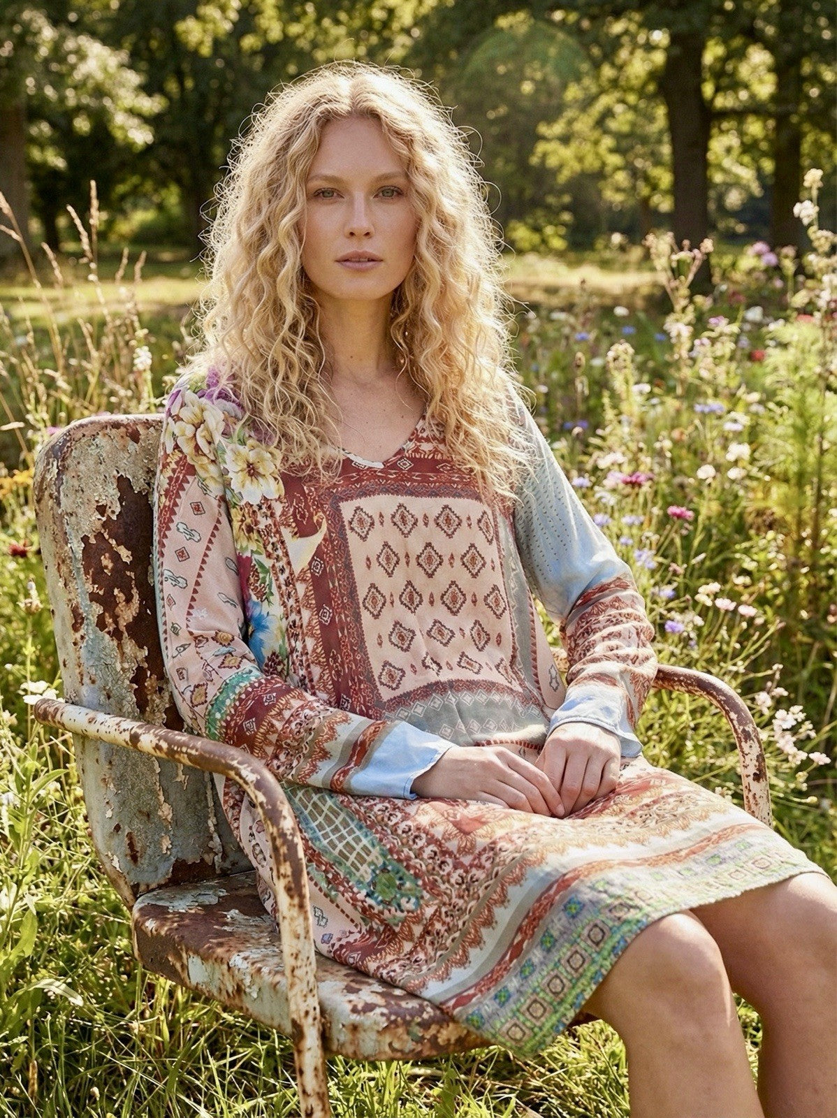 Johnny Was 1X Shift Mini Dress Tunic Top Lightweight Cool Soft Patchwork Johnny Was