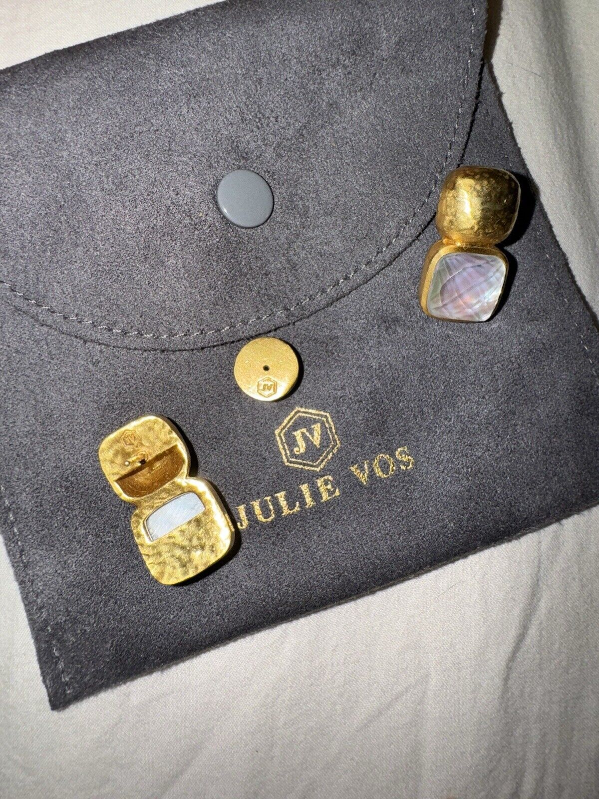 NEW Julie Vos Iridescent Clear Crystal 24k Gold Plated Earrings NWOT