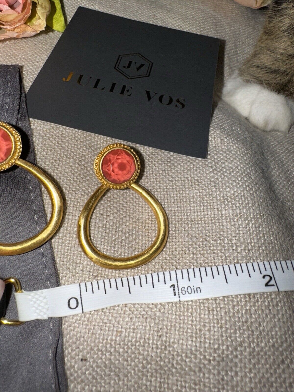 Julie Vos Iridescent Coral Hanging Hoops 24k Gold Plated Earrings