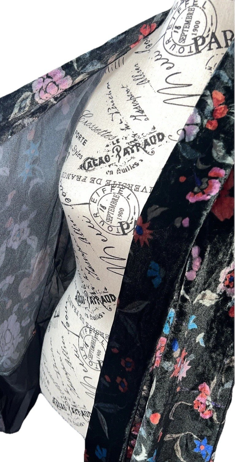 Johnny Was 3X Plus Black & Red Velvet Kimono Wrap Floral Cardigan Jacket Johnny Was