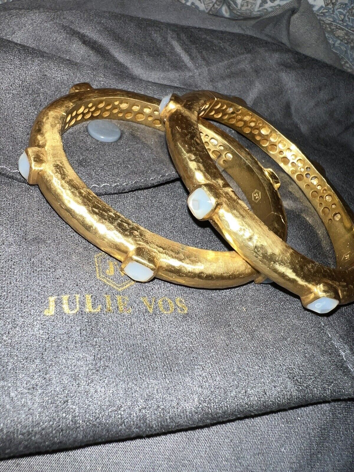 NEW Julie Vos Hinged Bangle Bracelet Iridescent White Stones TWO Available NWOT