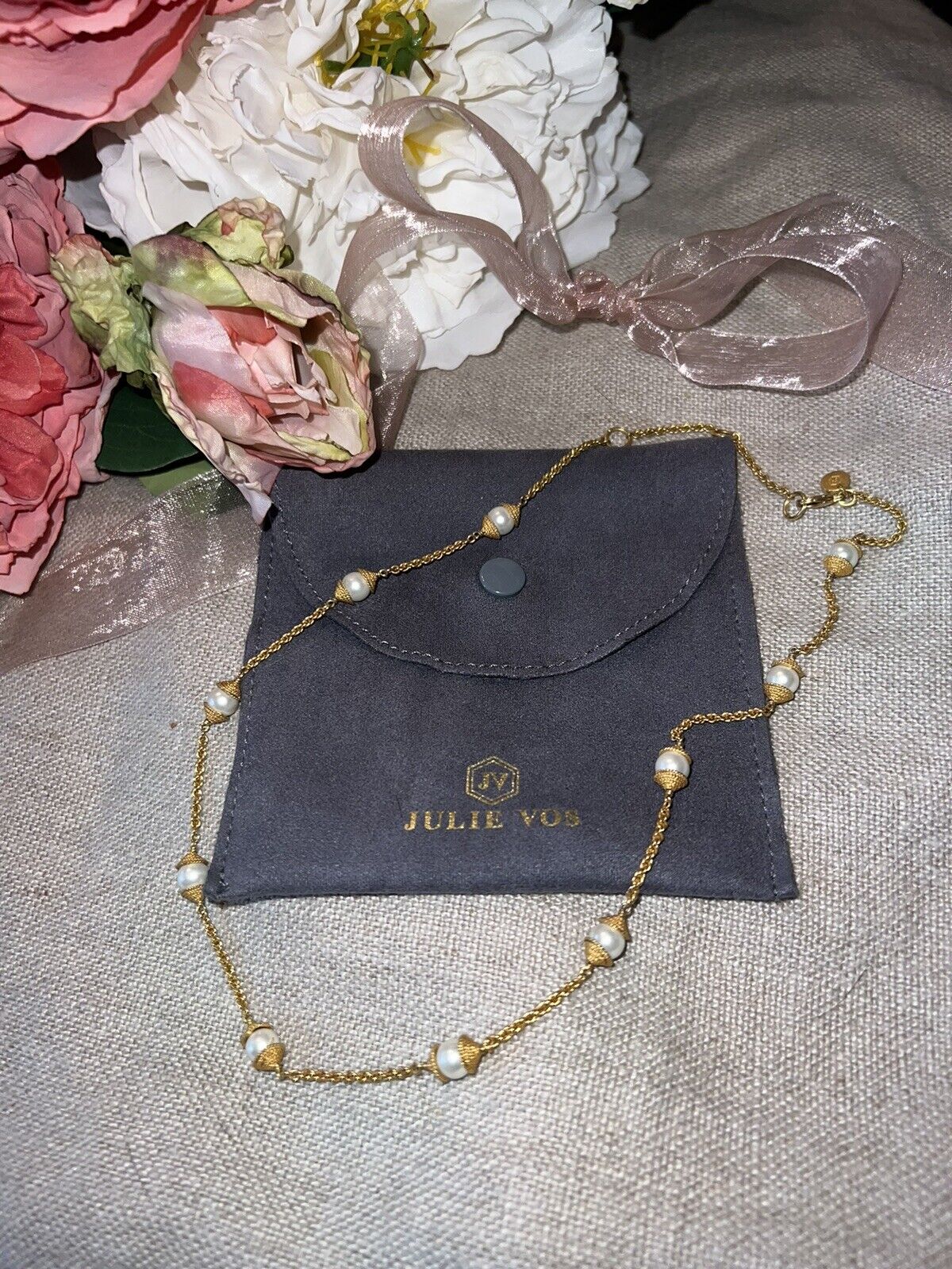 Julie Vos 18” Pearl & 24k Gold Plated Station Necklace