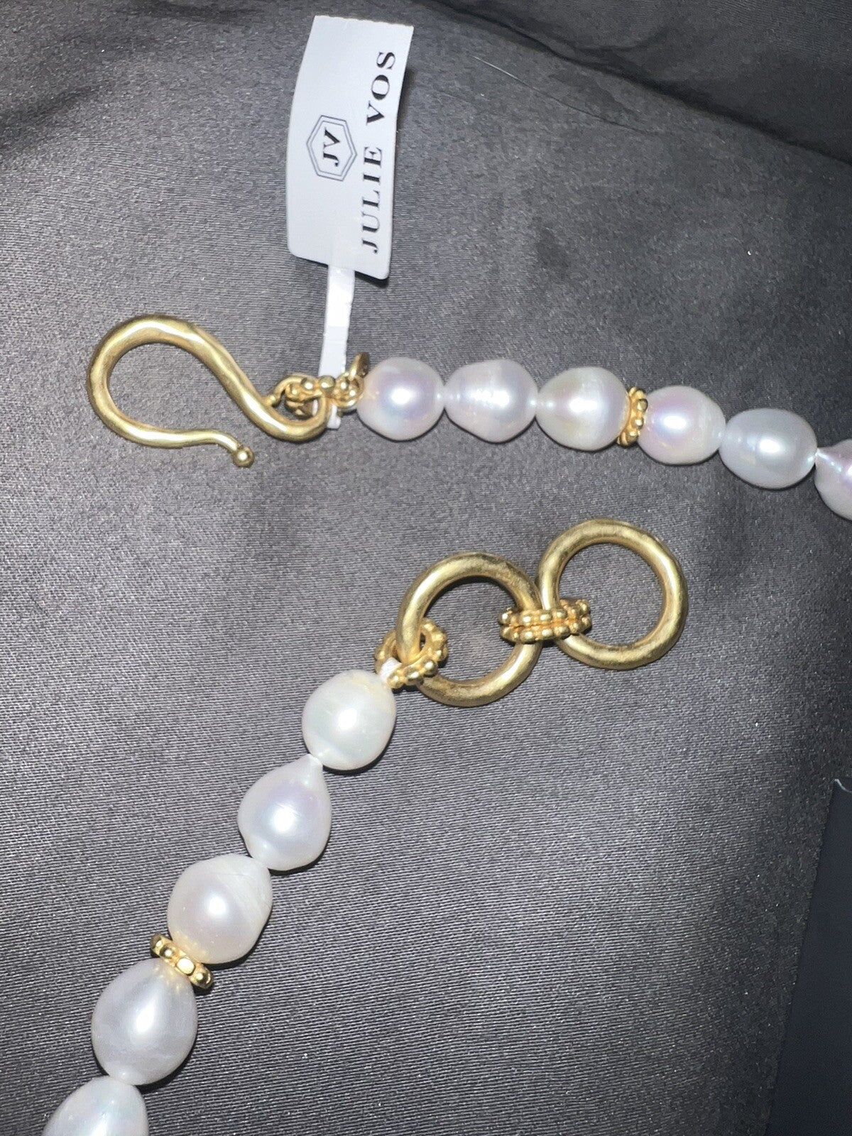 Julie Vos Freshwater Pearl & Obsidian 24k Gold Plate Statement Necklace WOW! Julie Vos