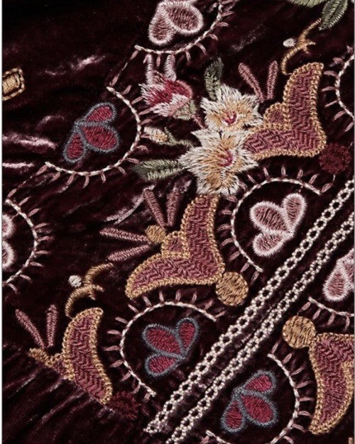 Johnny Was 1X Plus Burgundy Velvet Mini Shift Dress Peasant Tunic Embroidery Johnny Was