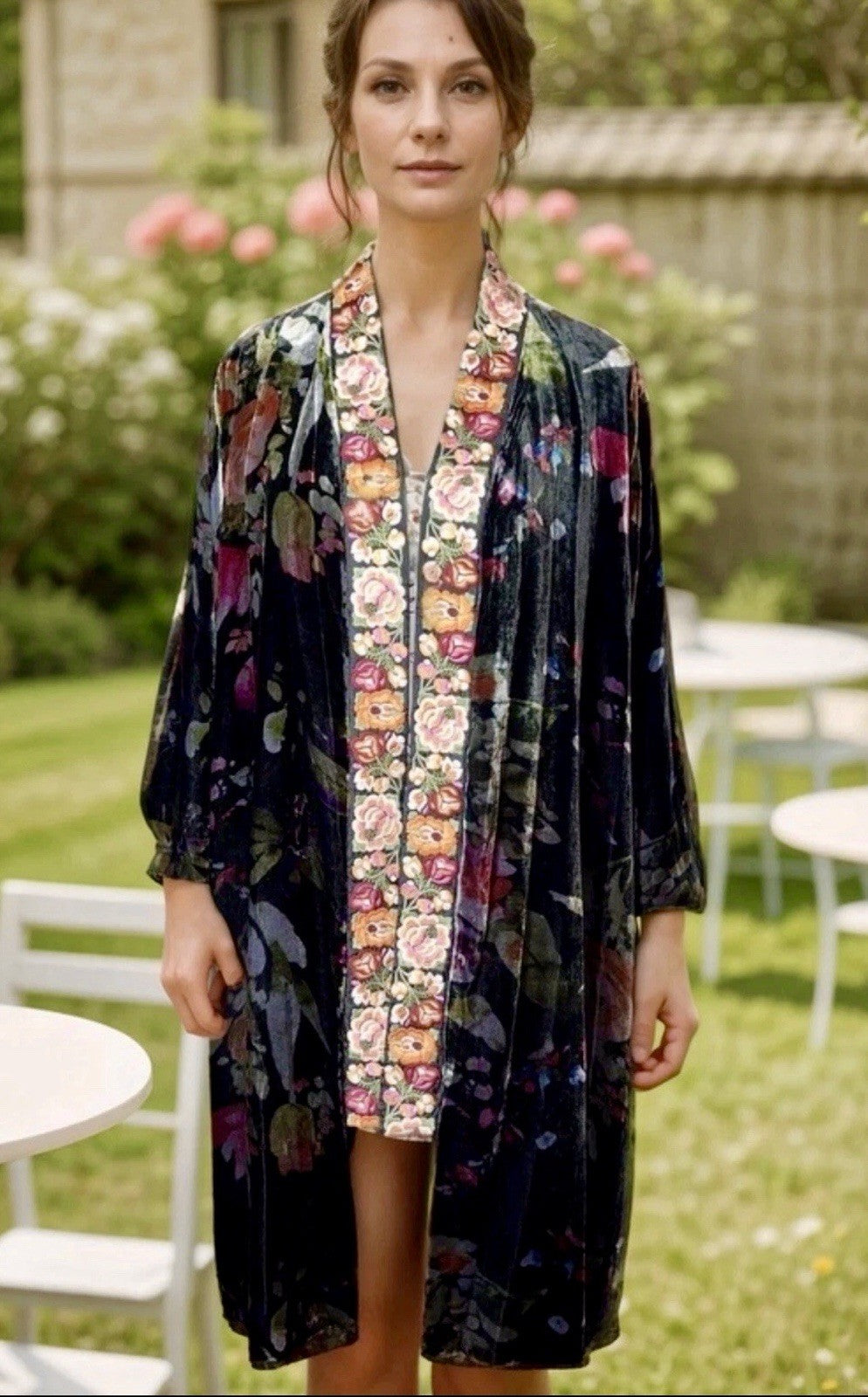 Johnny Was 1X Velvet & Silk Kimono Wrap REVERSIBLE Jewel Tones Floral Jacket Johnny Was