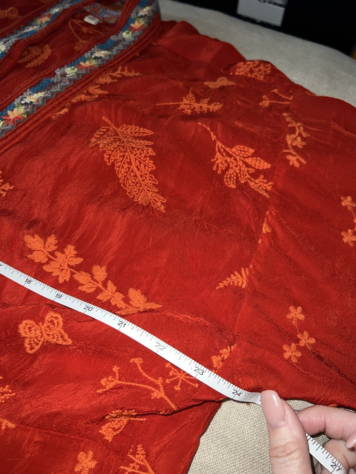 Johnny Was M Orangish Red Short Kimono Wrap Top Embroidered Lightweight Cool Johnny Was