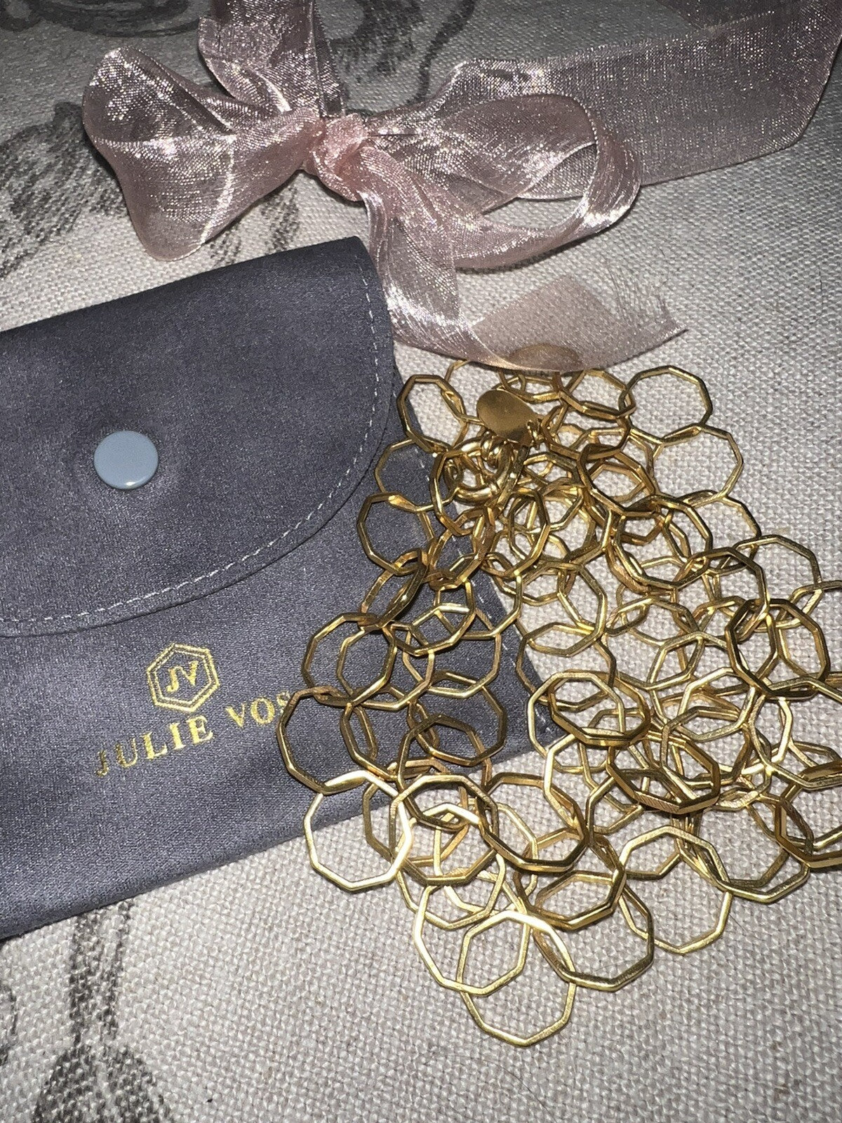 Julie Vos HONEYCOMB Link Necklace ADJUSTABLE 24k Gold Plate   Wow! RARE Julie Vos