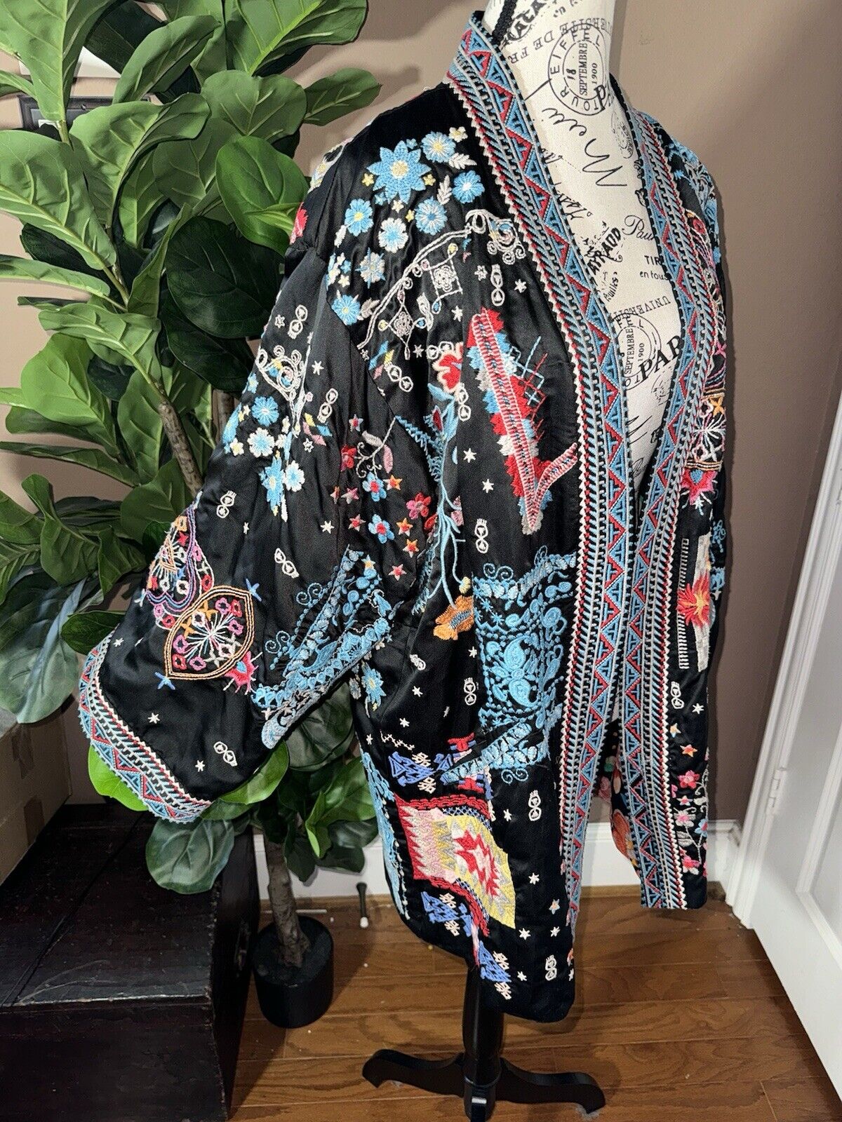 Johnny Was XL 1X Reversible KIMONO Jacket Coat Wrap Embroidery STUNNING