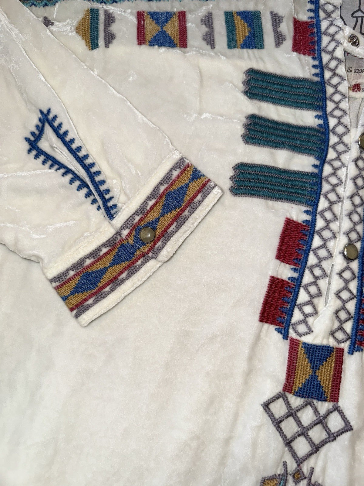 Johnny Was L Large Cream White Velvet Peasant Tunic Top Blouse Embroidered Johnny Was