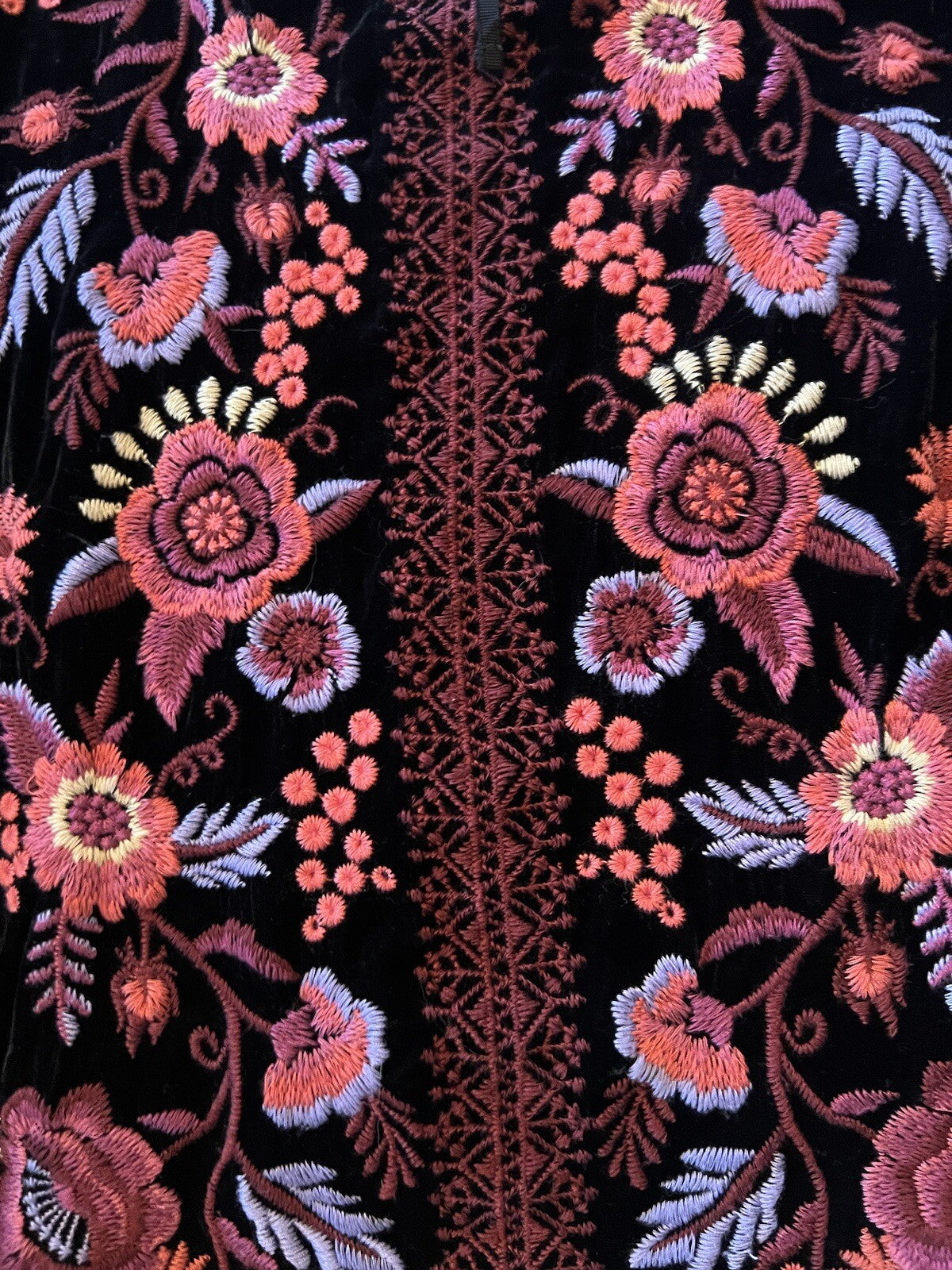 Johnny Was L Large Black & Pink Velvet Peasant Blouse Embroidered Tunic Top Johnny Was