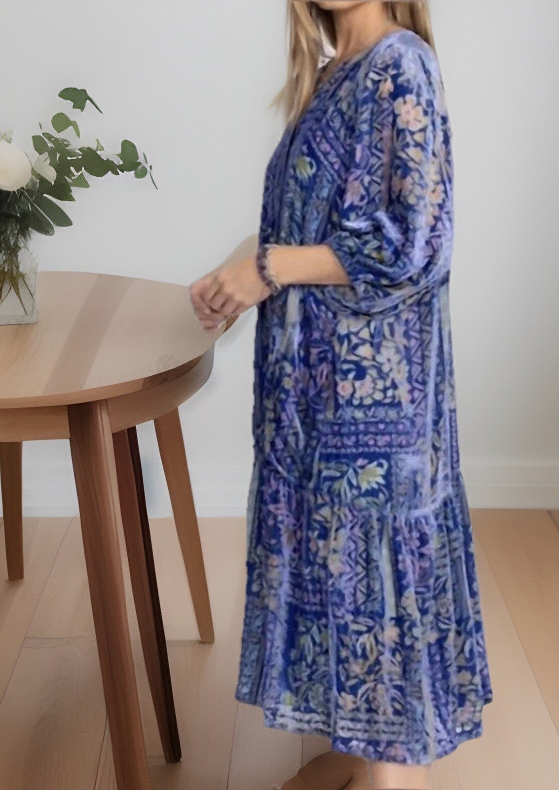 Johnny Was 3X Blue & Purple Velvet Burnout Shift MIDI Dress Lightweight Cool Johnny Was