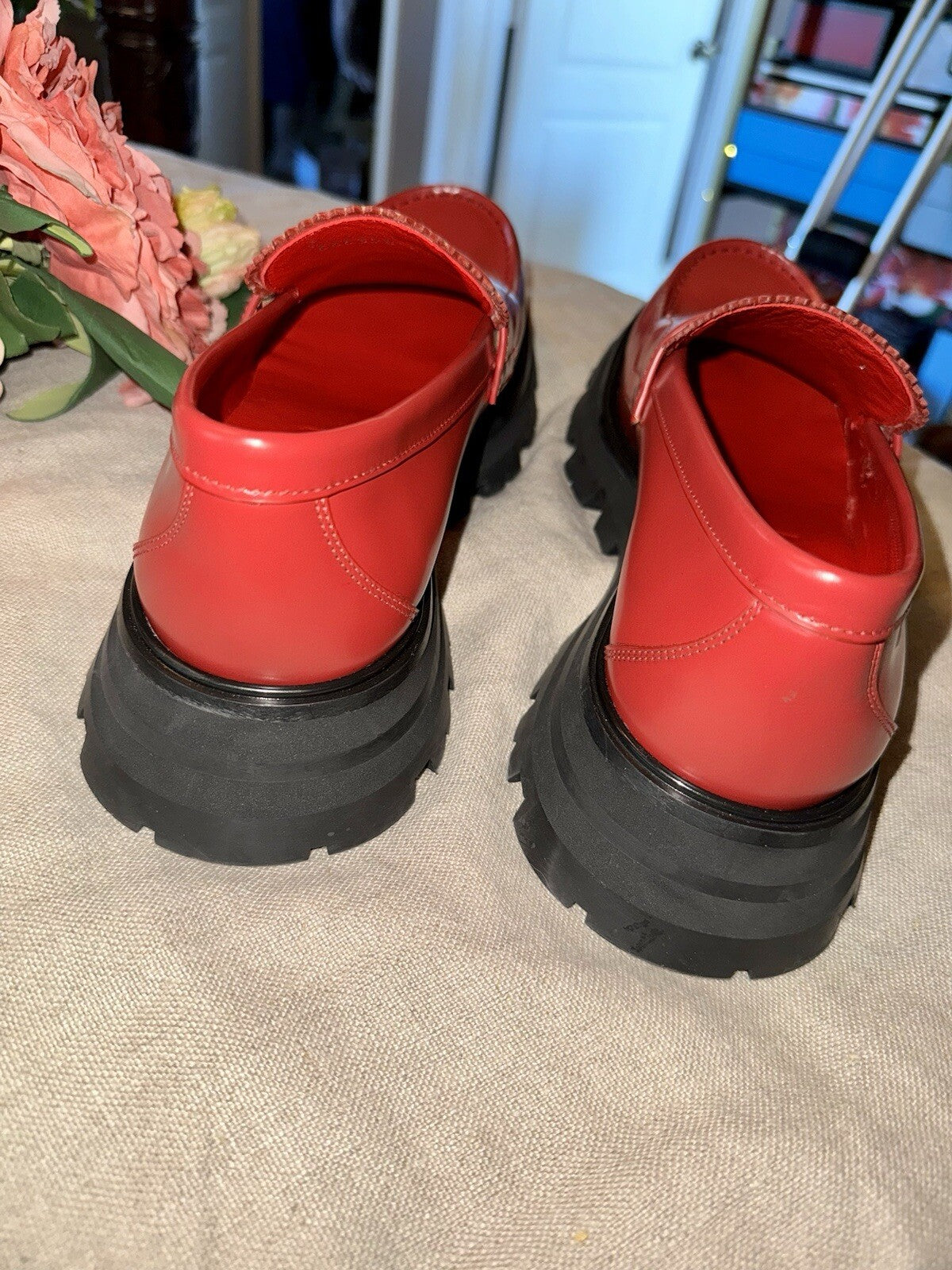 Alexander McQueen Wander Women's Red Leather Platform Loafer Shoes IT 41 / US 11 Alexander McQueen