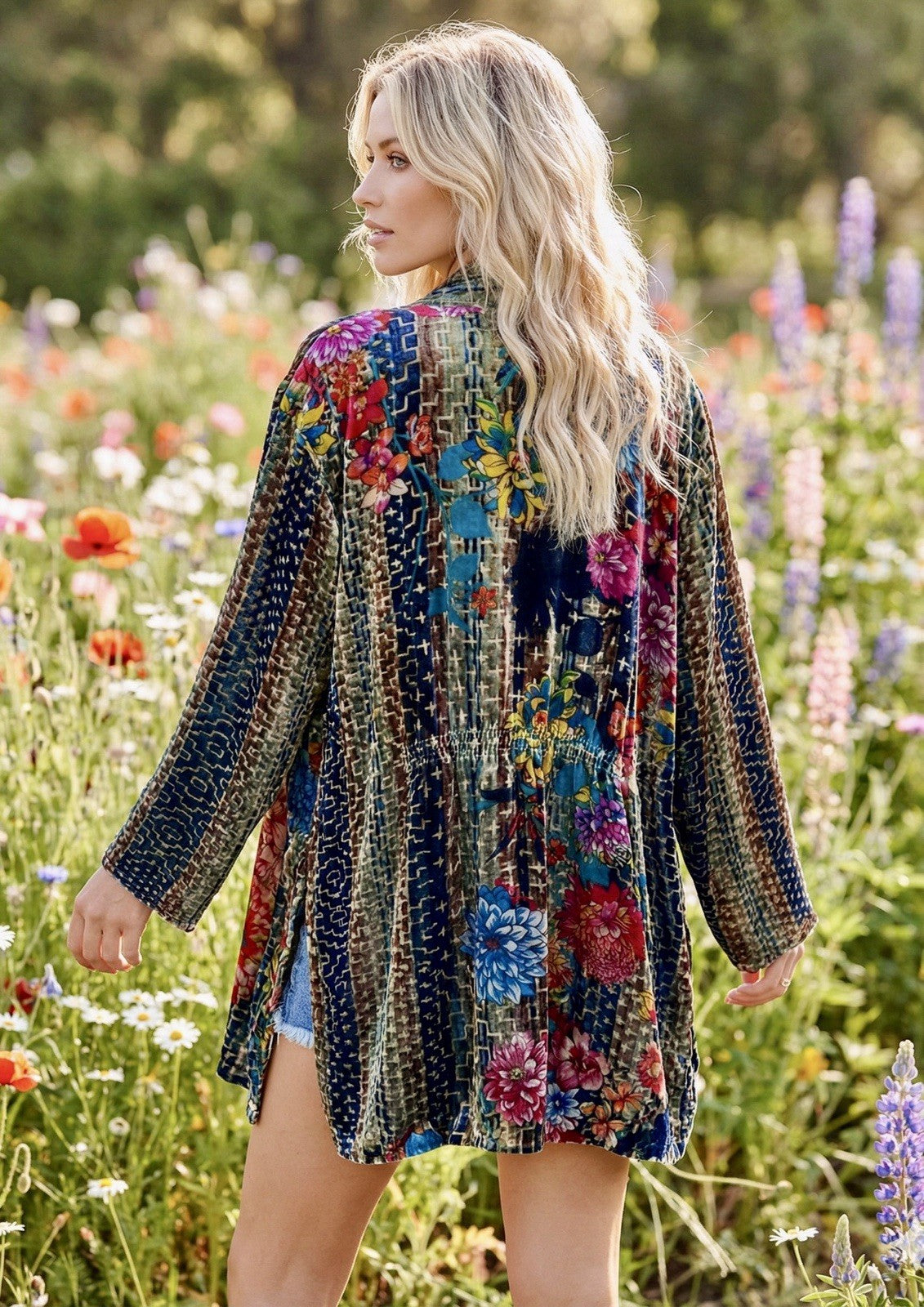 Johnny Was XXL Plus Velvet & Silk Kimono Wrap Jacket Cardigan Duster Floral Johnny Was