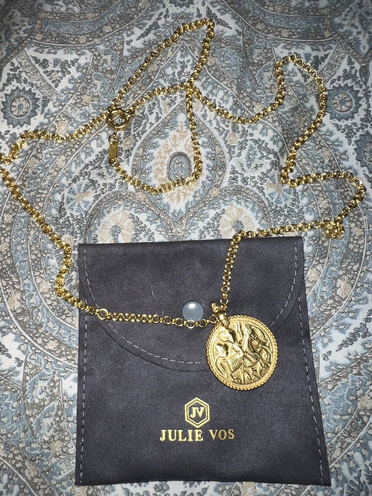 Julie Vos 38” Coin Pendant & Long Link Chain Necklace 24k Gold Plated CLASSIC