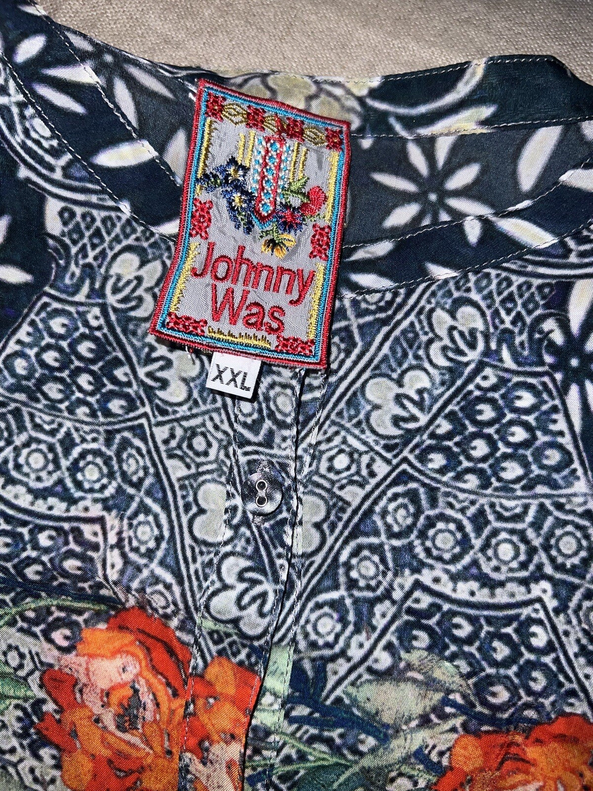 Johnny Was XXL Silky Top Long Sleeve Blouse Button Up Lightweight Floral Tunic Johnny Was