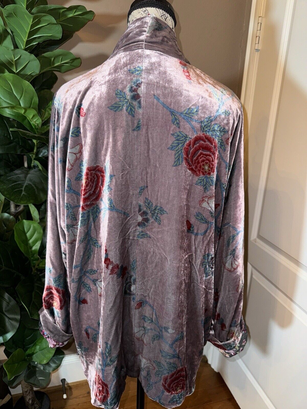 Johnny Was L Large Kimono Blazer Velvet & Silk Coat Lavender & Pink Jacket