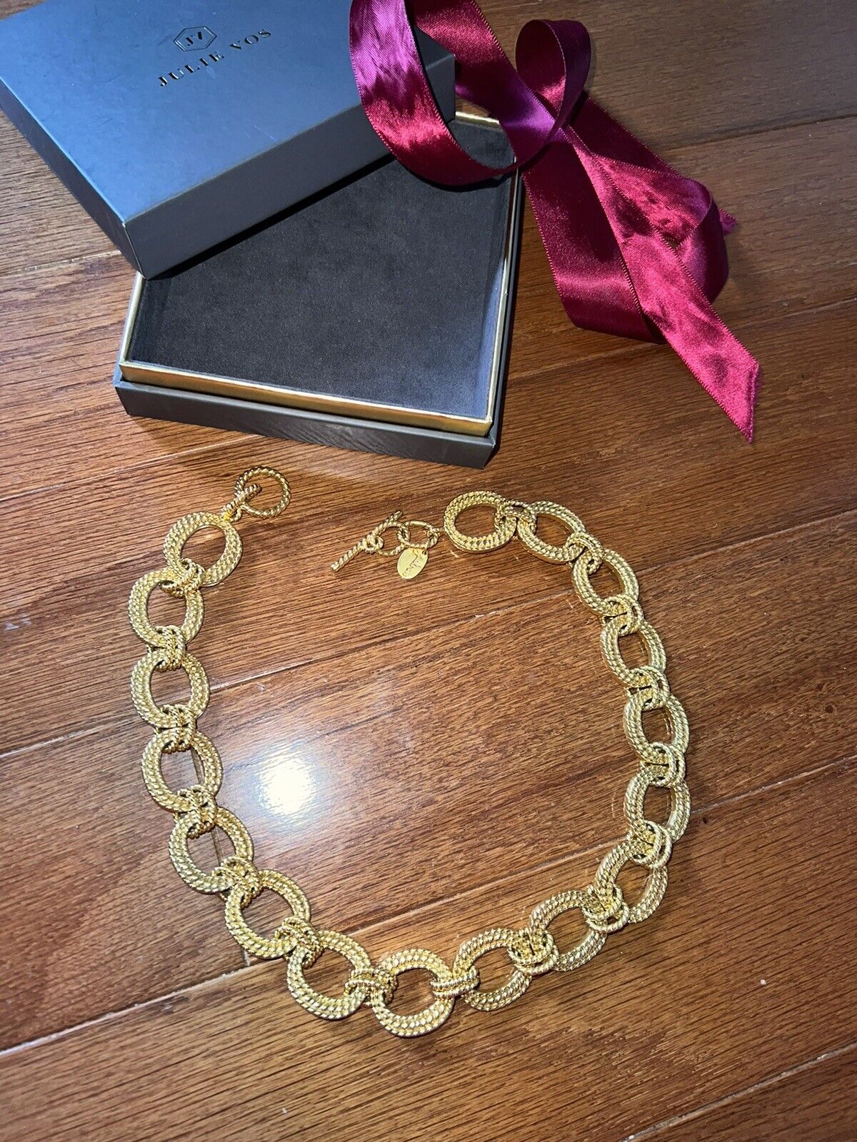 NEW Julie Vos Heavy Link Necklace 19” Long ADJUSTABLE Toggle 24k Gold Plate NWOT