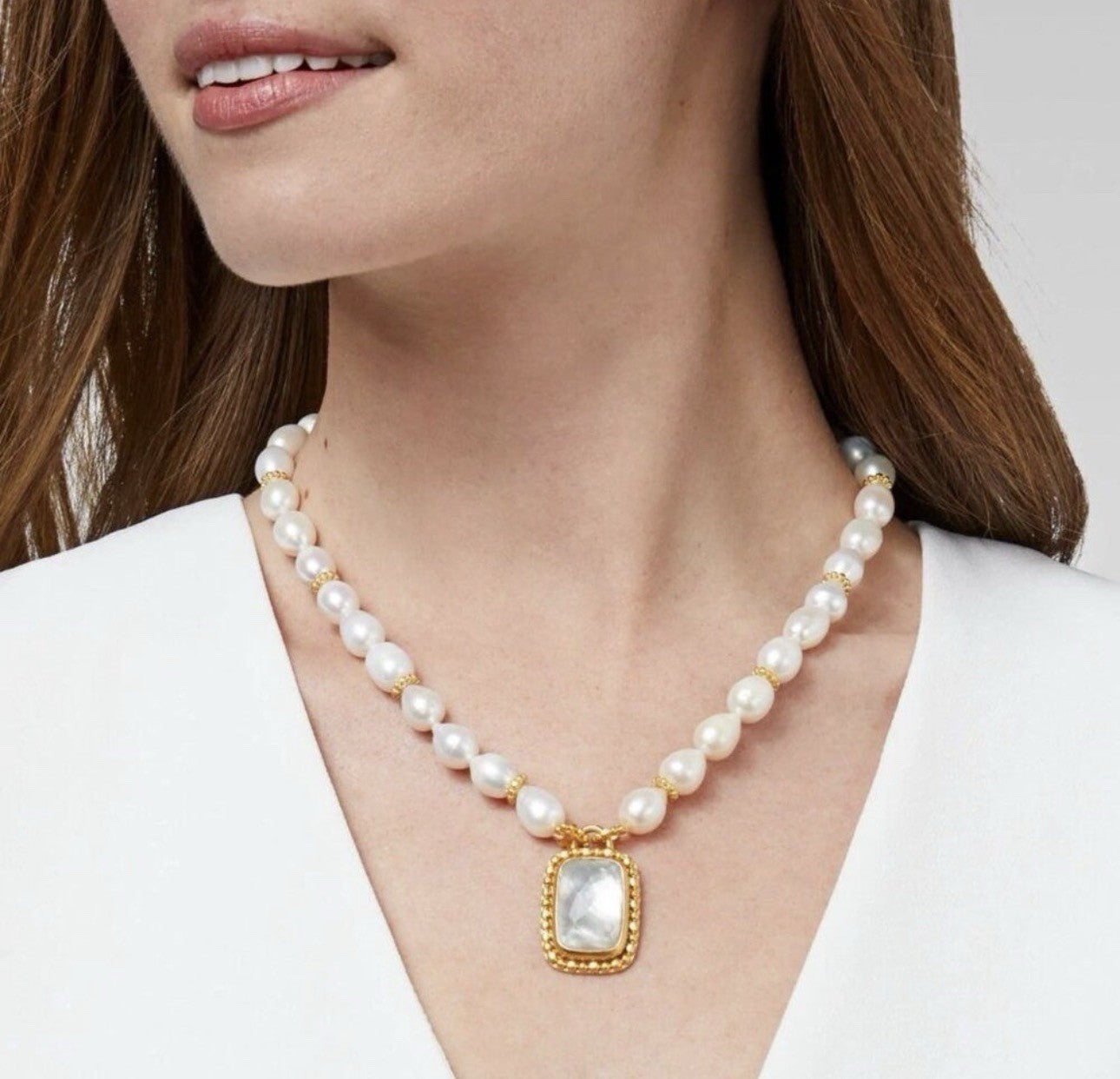 Julie Vos Freshwater Pearl & Clear Statement Necklace 24k Gold Plated Julie Vos