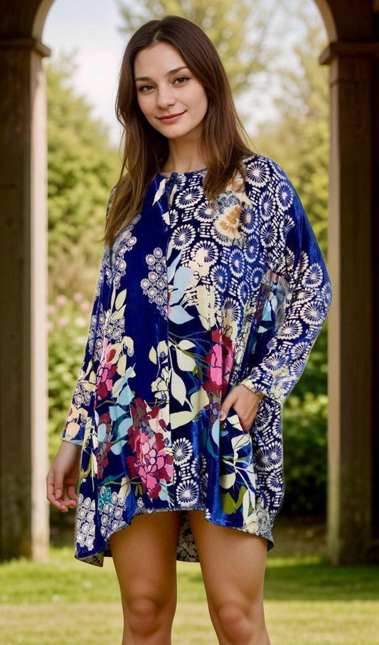 Johnny Was 2X Plus Blue Burnout Velvet Button Up Blouse Shirt Tunic Top Johnny Was