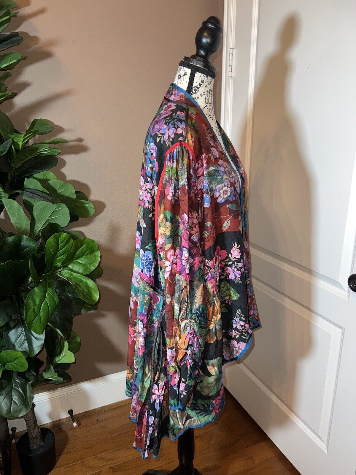 Johnny Was Duster Kimono REVERSIBLE XL 1X   Teal Blue & Wine Red Florals