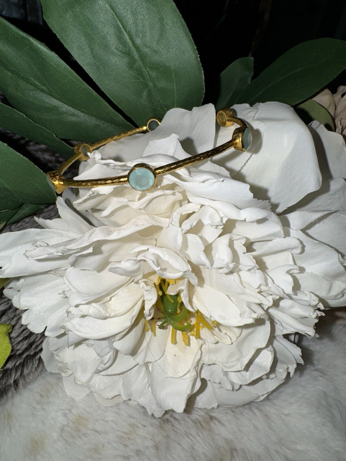 Julie Vos Small Seafoam Green Six Station Milano Luxe Bangle Bracelet 24k Plate Julie Vos