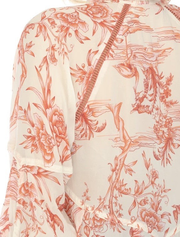 Johnny Was XXL Red & White Button Up Blouse Tunic Top Floral Shirt Boho Johnny Was