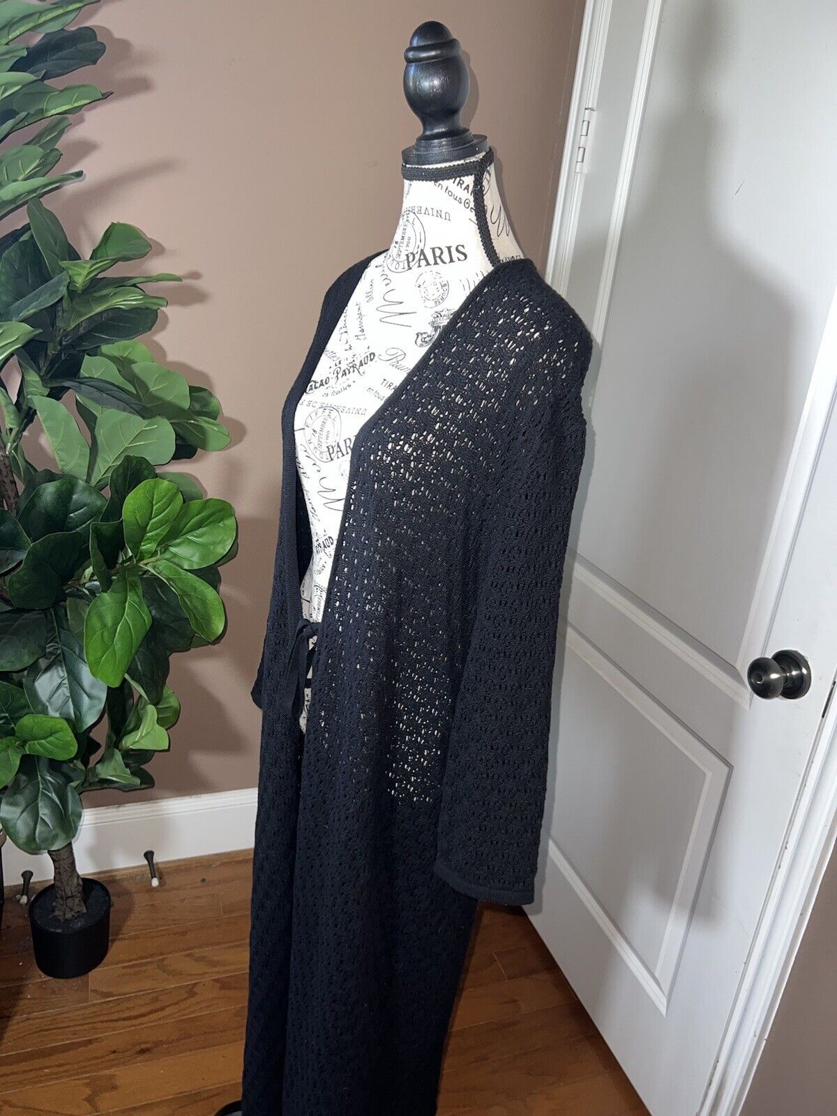 Johnny Was Black Crochet Long Kimono XL 1X 1XL  Duster Cover Up Wrap