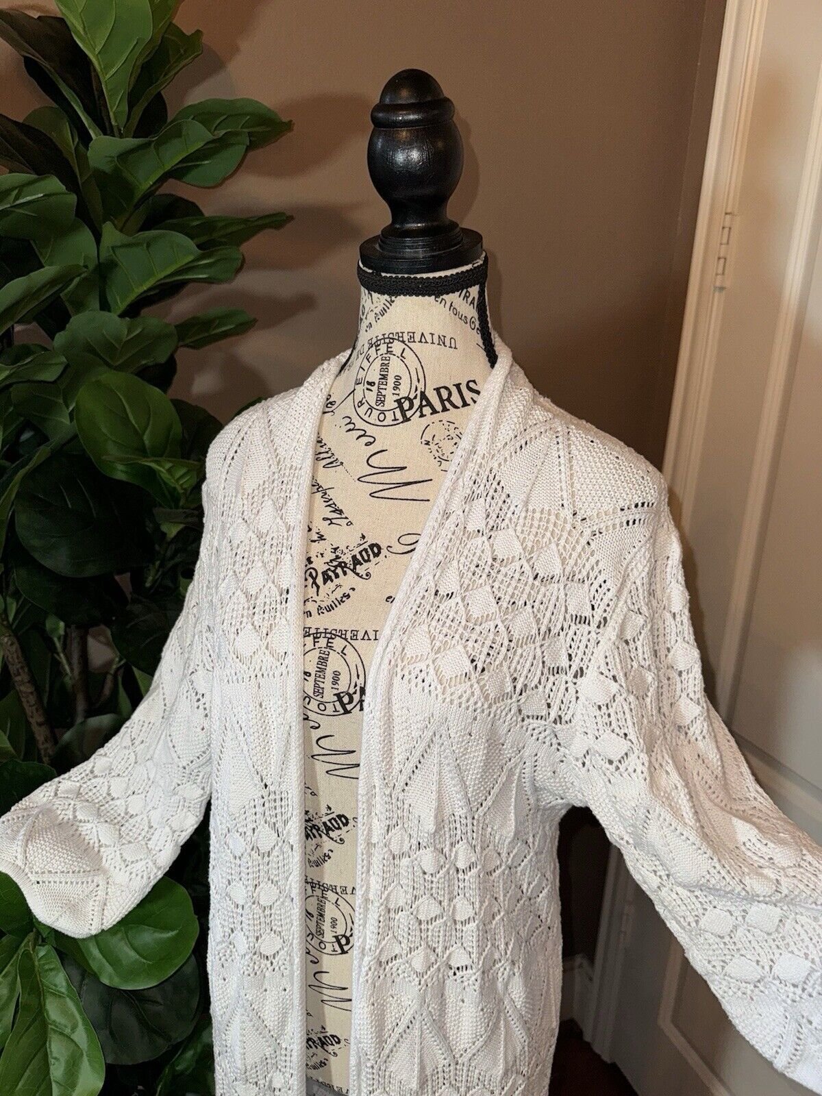 Johnny Was White Crochet Long Kimono XL 1X 1XL  Duster Cover Up Wrap