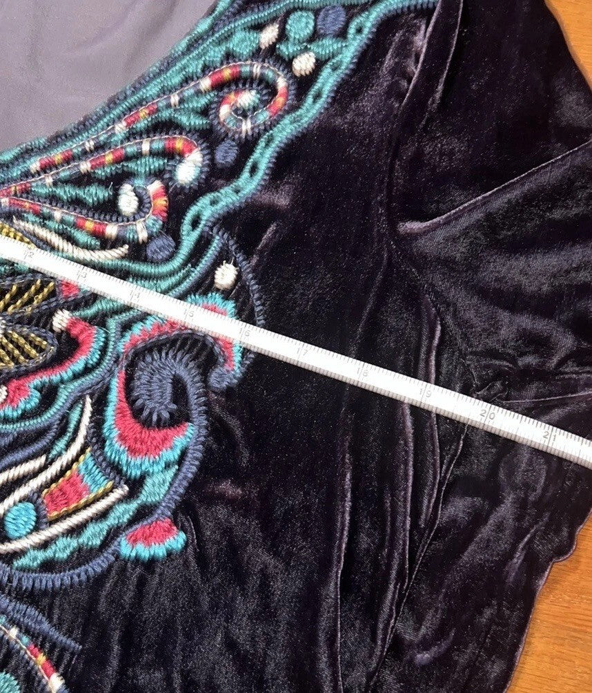 Johnny Was M Deep Purple Velvet Mini Shift Dress Butterfly Embroidered Tunic Top Johnny Was