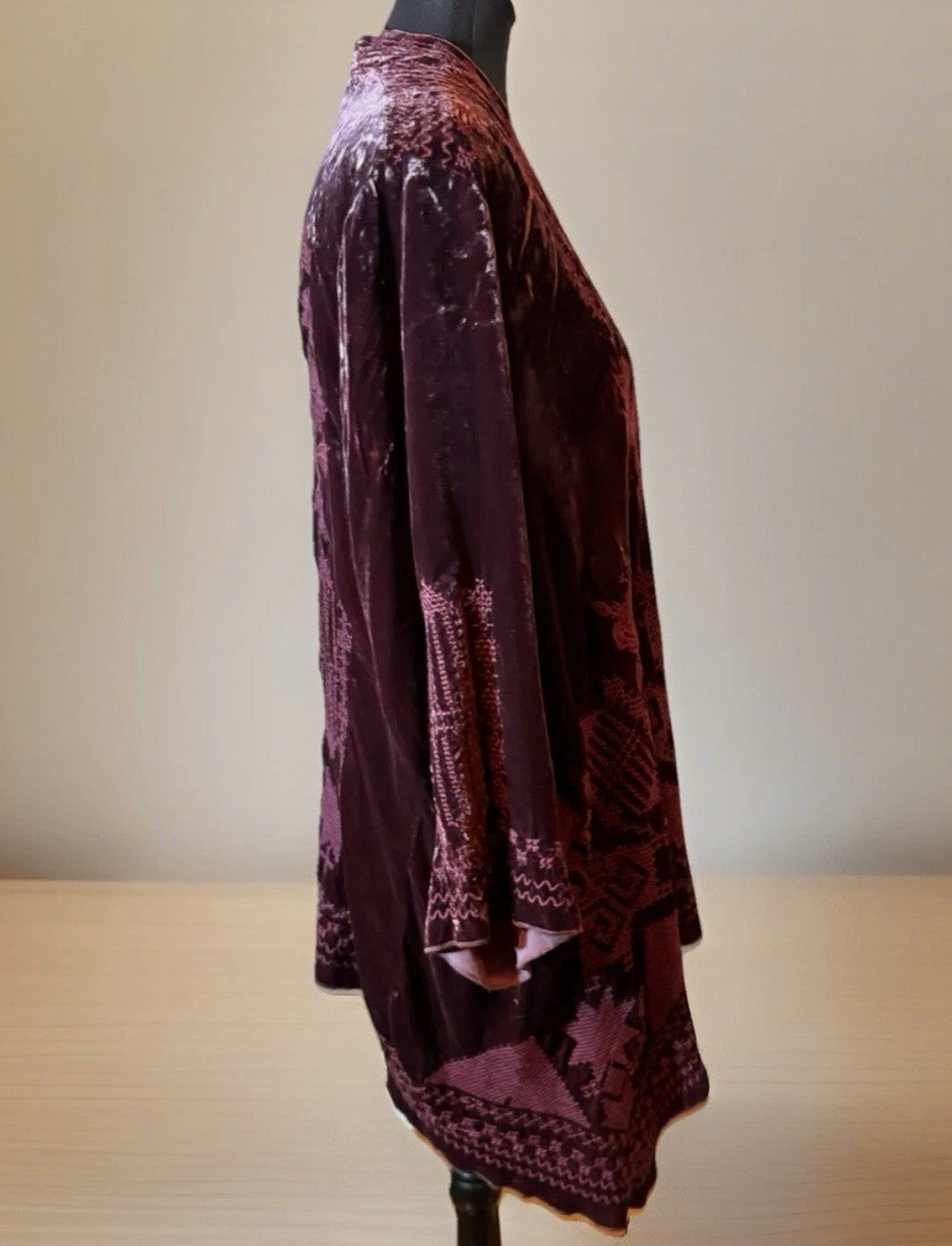 Johnny Was XL Wine Red Velvet Kimono Wrap Embroidery Cardigan Lightweight Jacket Johnny Was