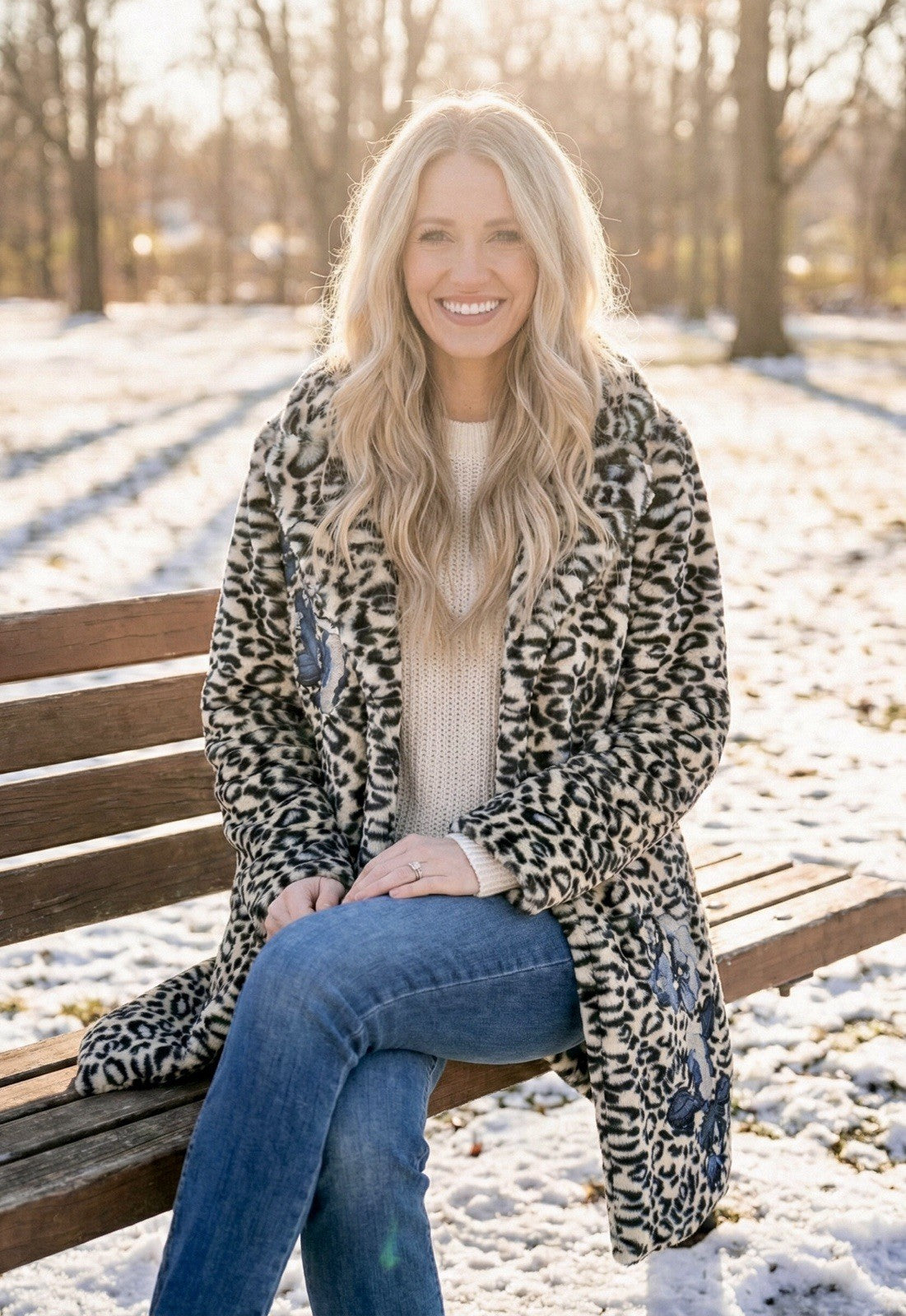 Johnny Was S Soft Blue & White Leopard Faux Fur Coat Jacket Wrap Silk Lining Johnny Was