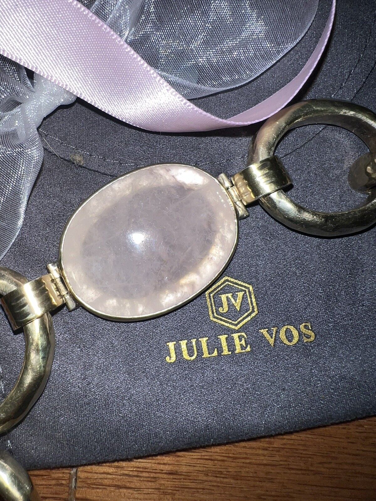 RARE Julie Vos 925 SILVER  Large Link Bracelet w/ Rose Quartz Pink Stone