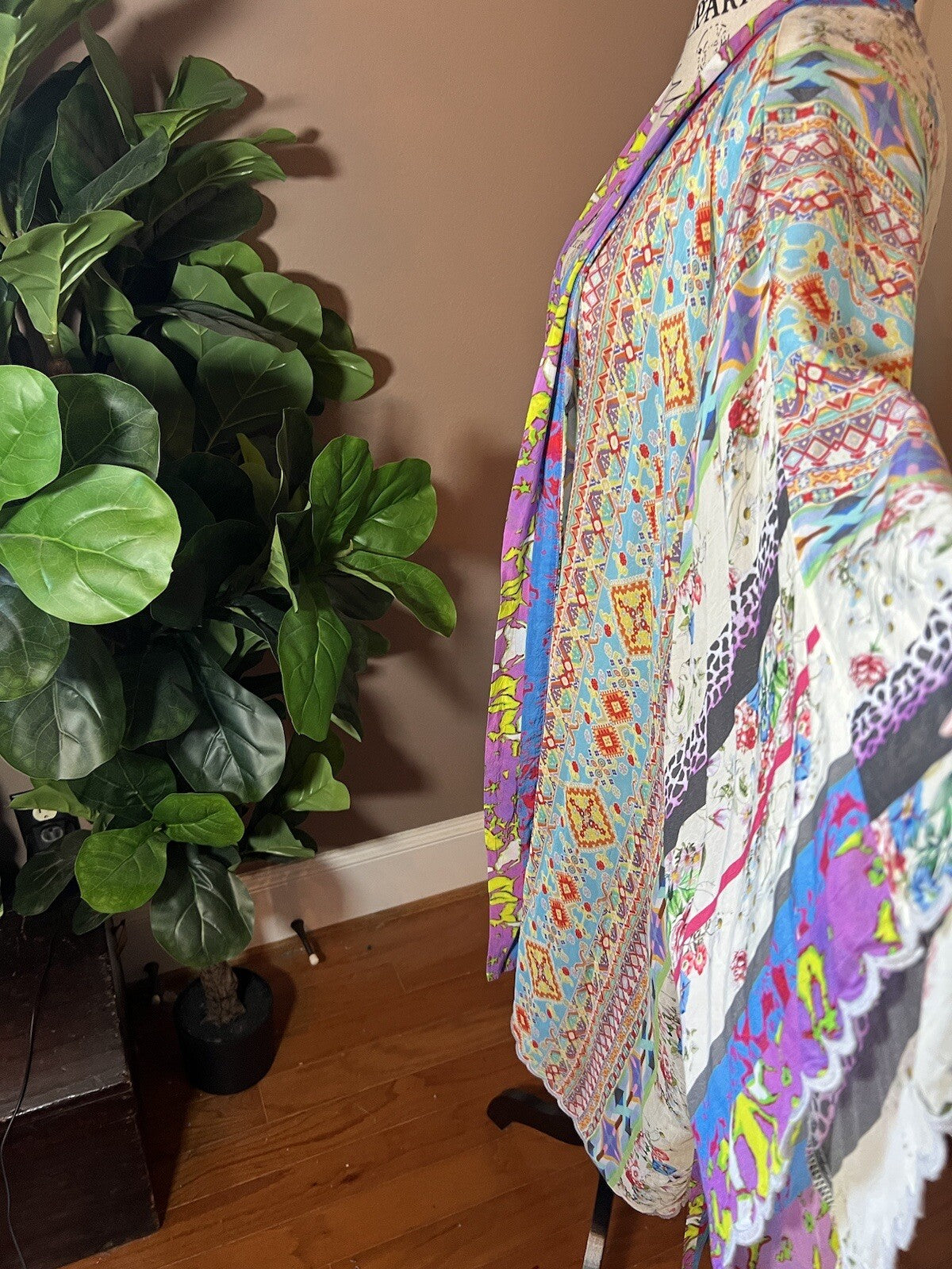 Johnny Was 2X Silky Kimono Jacket Floral W/ Belt Lavender Pink Lightweight Cool Johnny Was