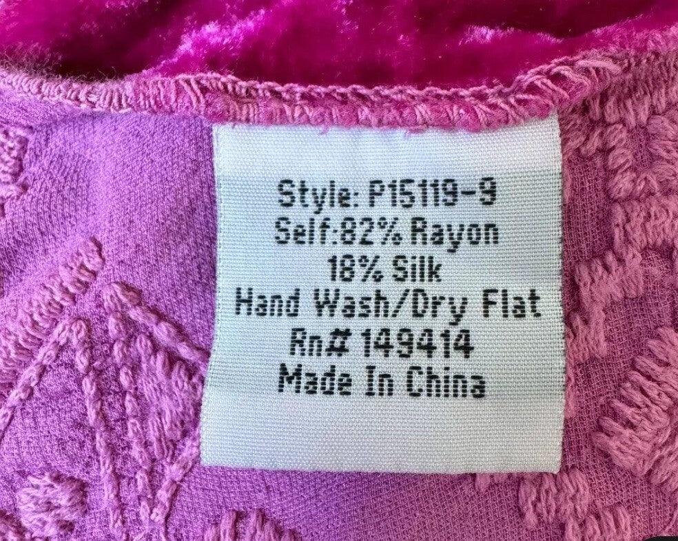 Johnny Was XL 1X Velvet Fuchsia Pink Button Up Shirt Tunic Top Blouse Johnny Was